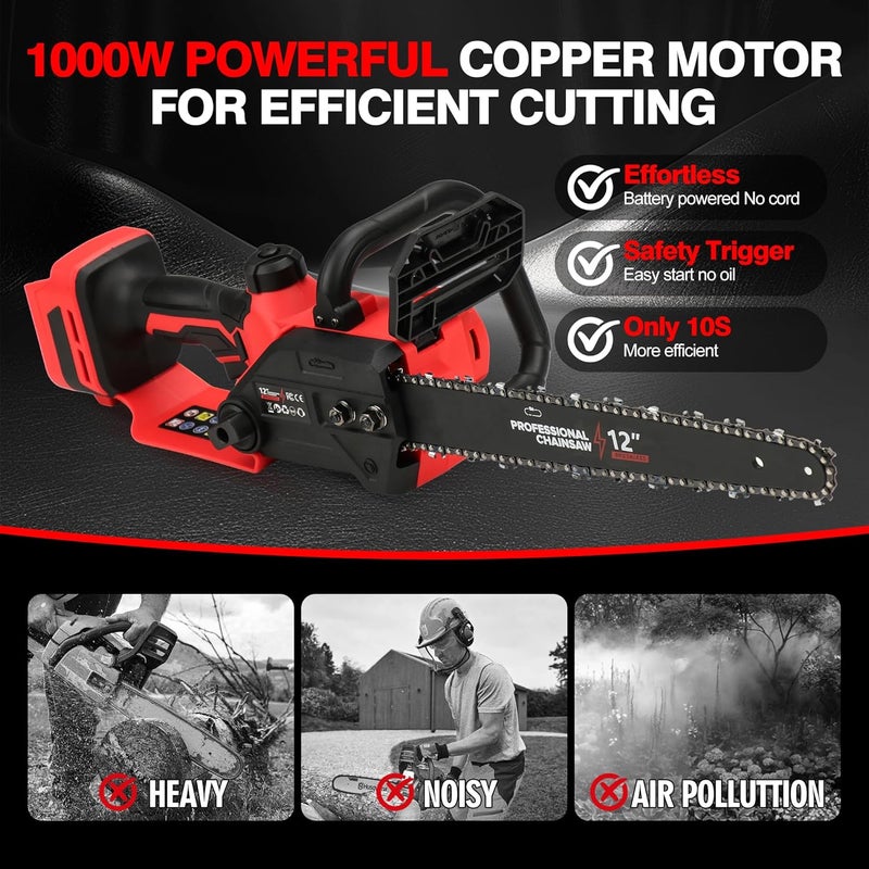 FXAFXA Brushless Electric Chainsaw 12" Cordless Tool Only for Milwaukee M18 18V Battery with Auto Oiler & Security Lock, for Tree Trimming and Branch Wood Cutting (Tool Only) (for Milwaukee 18v Battery) - Image 2